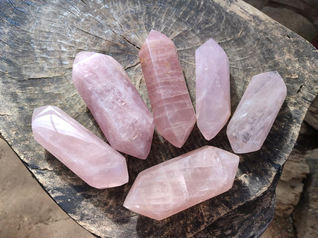Polished Double Terminated Gemmy Rose Quartz Crystals x 6 From Madagascar - Toprock Gemstones and Minerals 