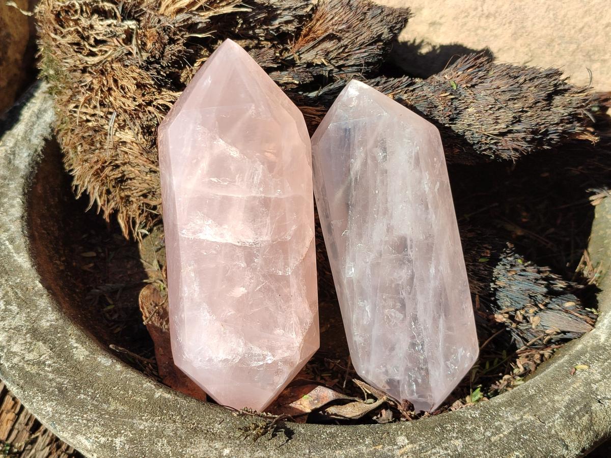 Polished Double Terminated Gemmy Rose Quartz Crystals x 6 From Madagascar - Toprock Gemstones and Minerals 