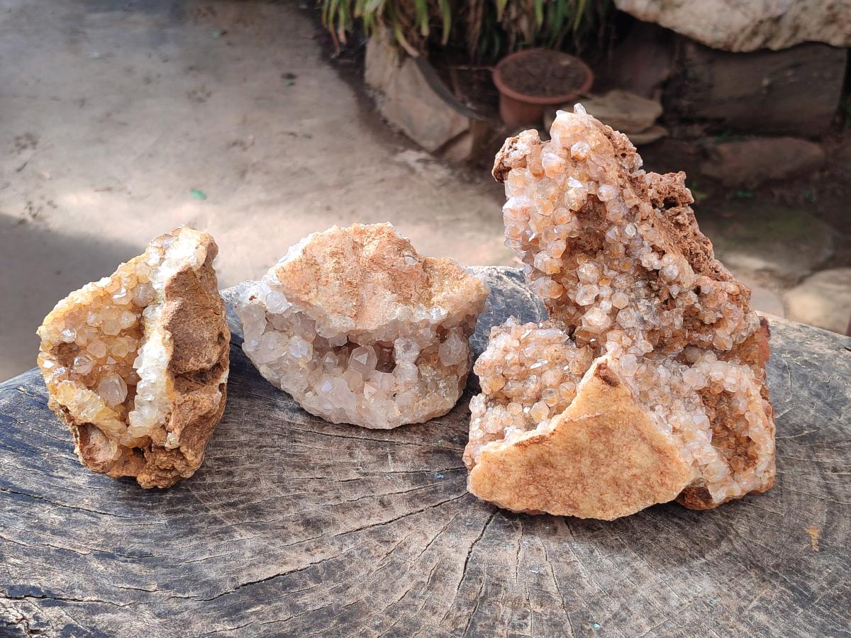 Natural Golden Limonite Quartz Clusters x 3 From Solwezi, Zambia - Toprock Gemstones and Minerals 