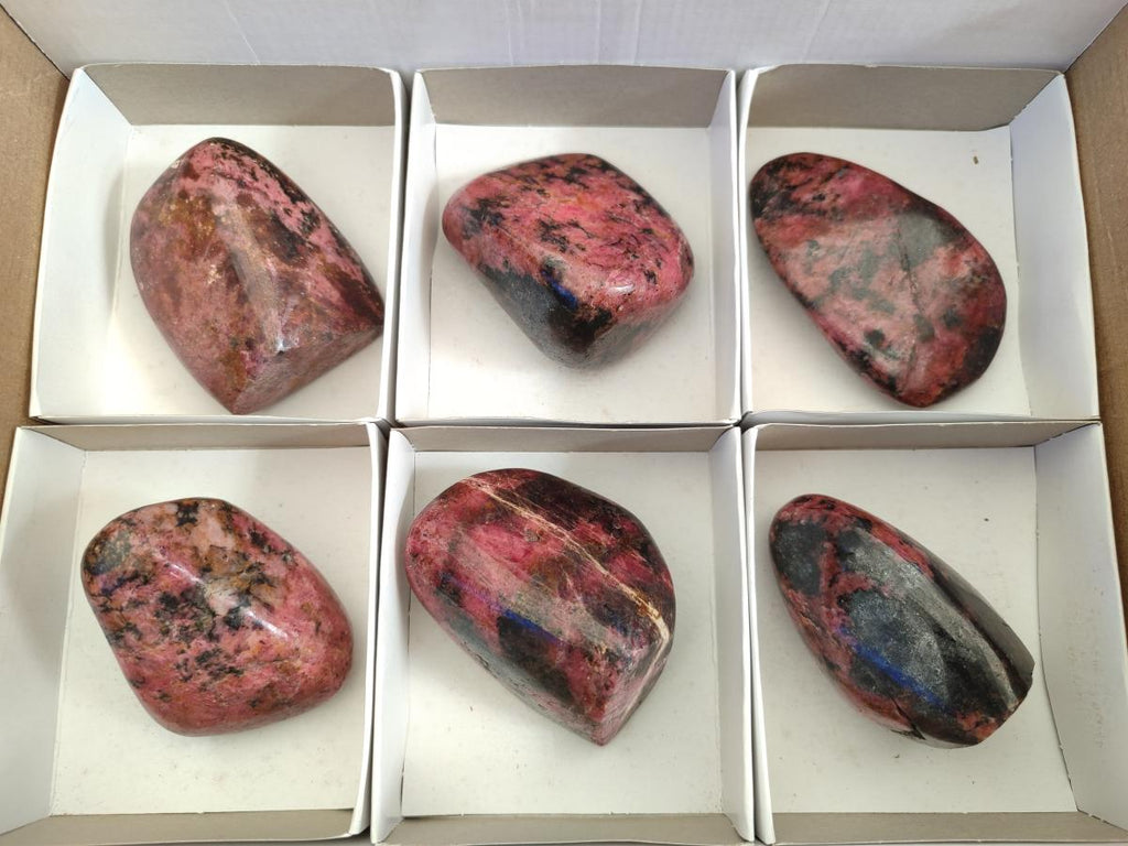 Polished Rhodonite Free Forms x 6 From Rhusinga, Zimbabwe - Toprock Gemstones and Minerals 