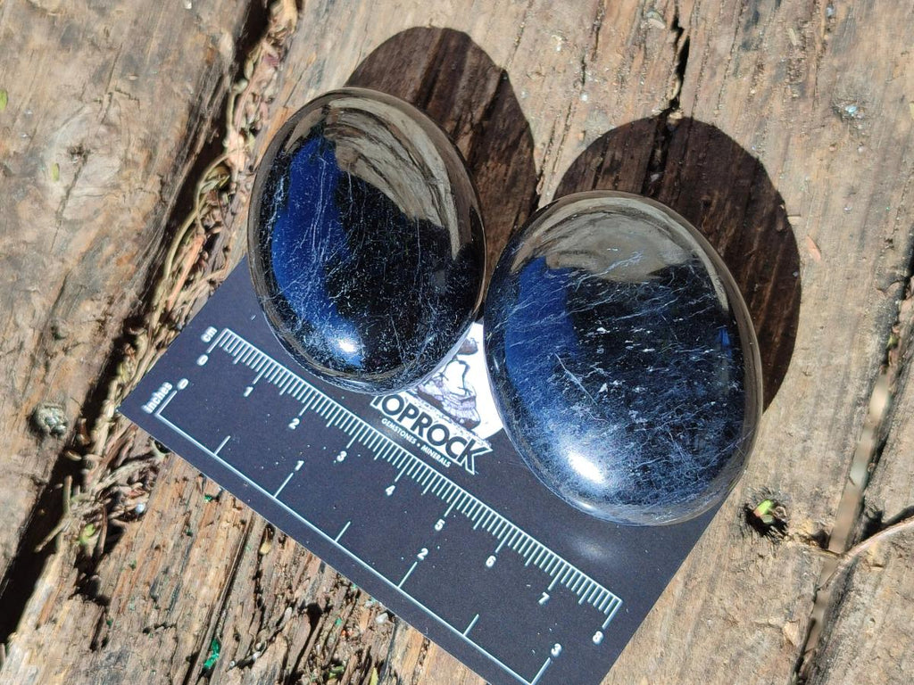 Polished Black Tourmaline Galets x 12 From Madagascar - Toprock Gemstones and Minerals 
