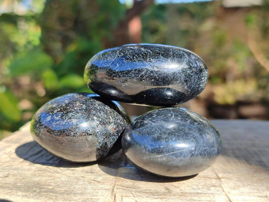 Polished Black Tourmaline Galets x 12 From Madagascar - Toprock Gemstones and Minerals 