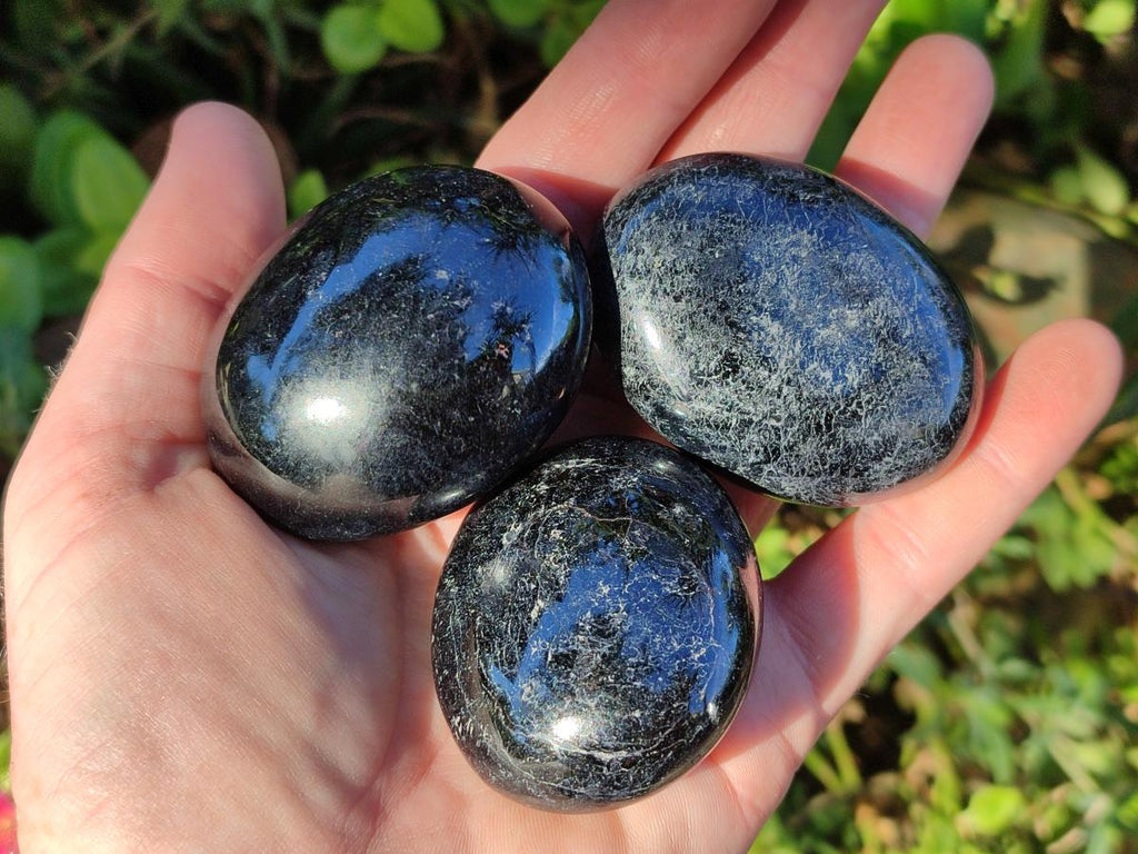 Polished Black Tourmaline Galets x 12 From Madagascar - Toprock Gemstones and Minerals 