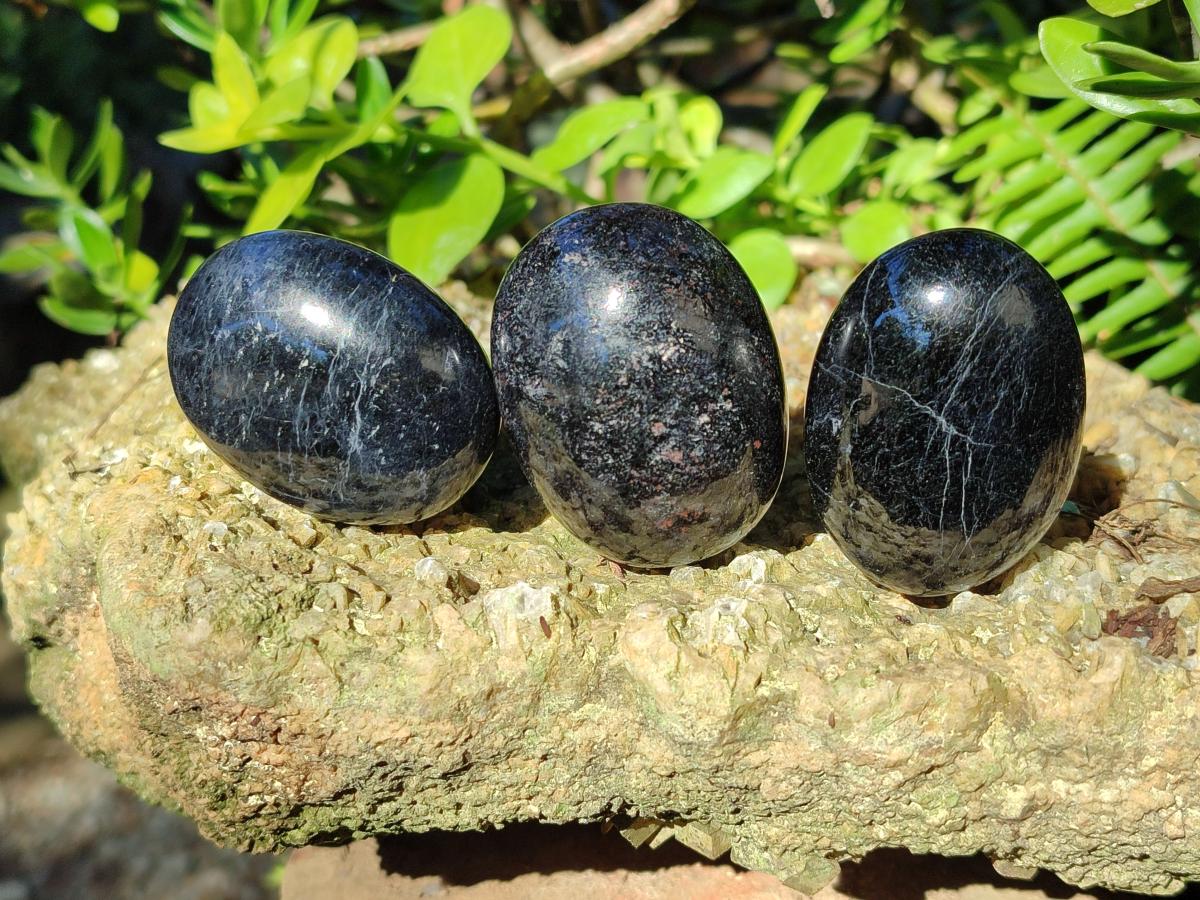 Polished Black Tourmaline Galets x 12 From Madagascar - Toprock Gemstones and Minerals 
