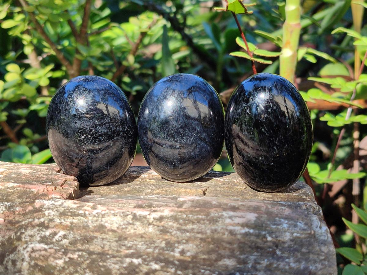 Polished Black Tourmaline Galets x 12 From Madagascar - Toprock Gemstones and Minerals 