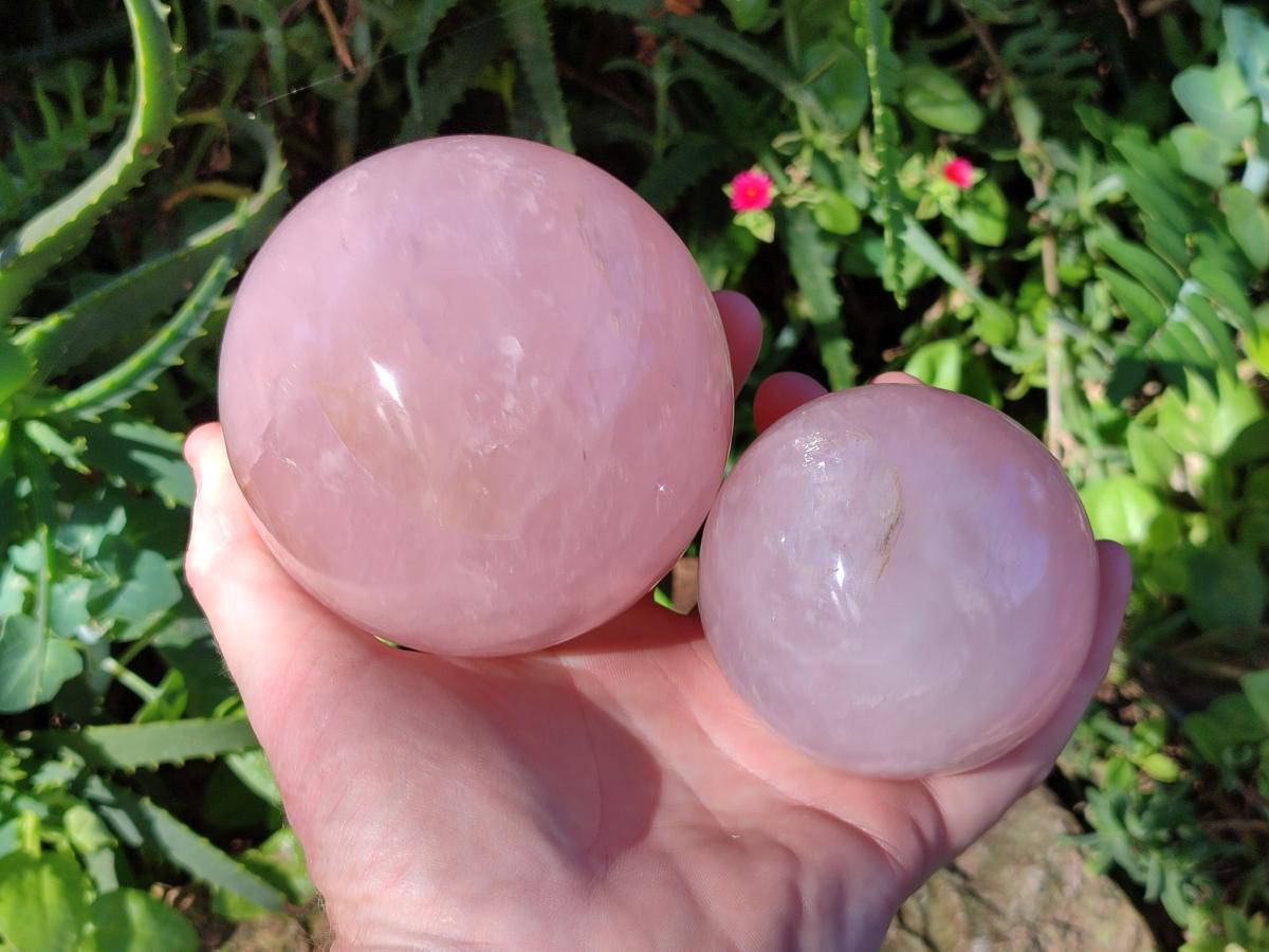 Polished Gemmy Star Rose Quartz Spheres x 2 From Madagascar - Toprock Gemstones and Minerals 