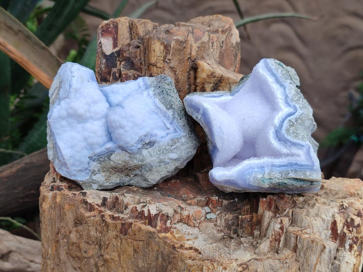 Natural Blue Lace Agate Geode Specimens x 6 From Nsanje, Malawi - Toprock Gemstones and Minerals 