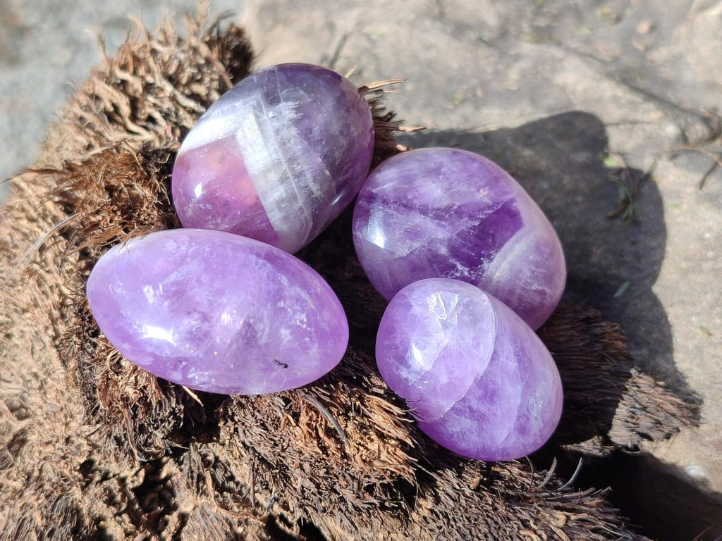 Polished Chevron Amethyst Galets x 40 From Madagascar - Toprock Gemstones and Minerals 