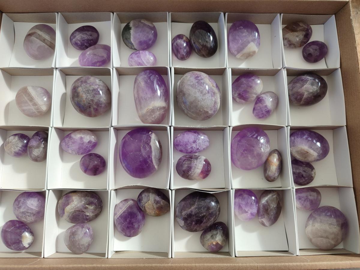 Polished Chevron Amethyst Galets x 40 From Madagascar - Toprock Gemstones and Minerals 