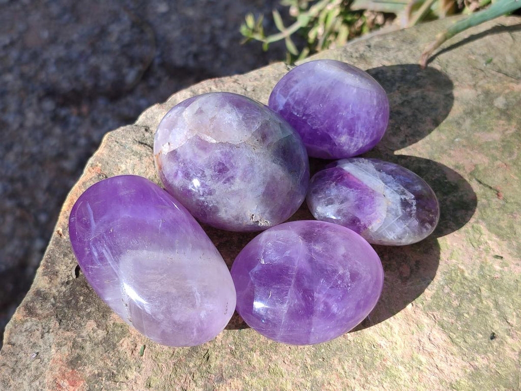 Polished Chevron Amethyst Galets x 40 From Madagascar - Toprock Gemstones and Minerals 