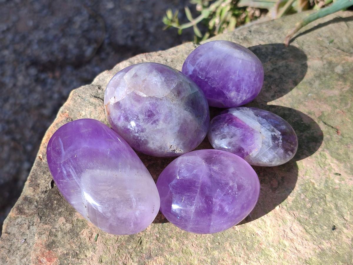 Polished Chevron Amethyst Galets x 40 From Madagascar - Toprock Gemstones and Minerals 