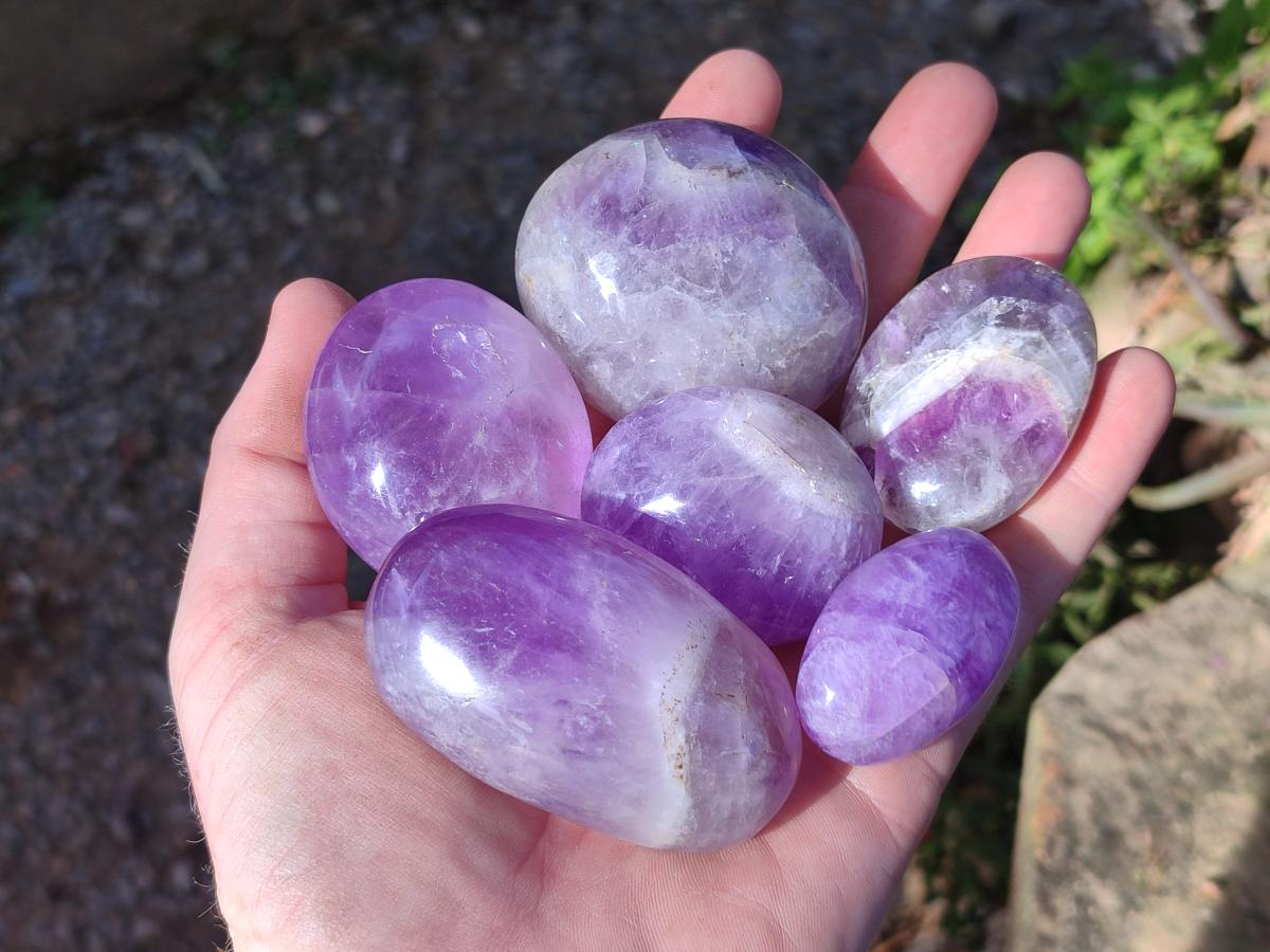 Polished Chevron Amethyst Galets x 40 From Madagascar - Toprock Gemstones and Minerals 