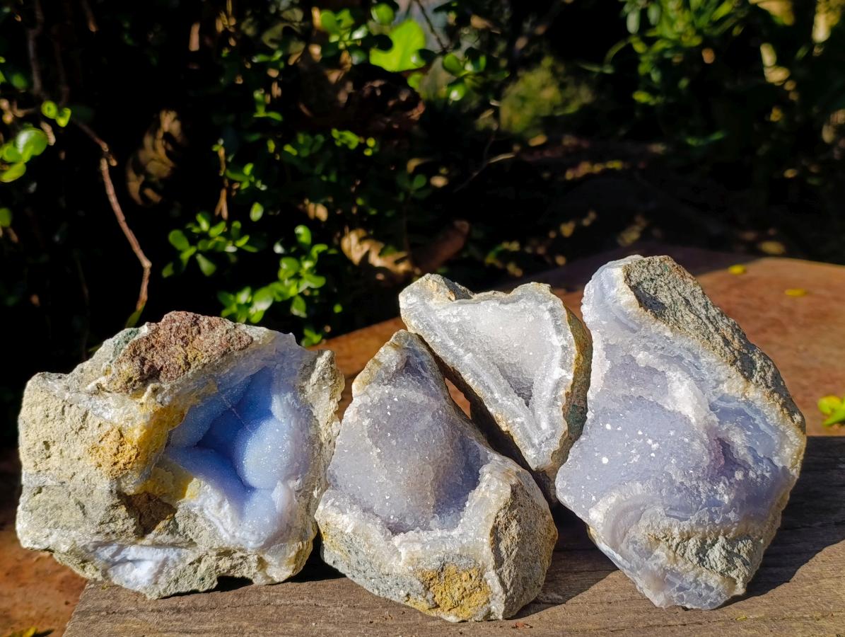 Natural Blue Lace Agate Specimens x 4 From Nsanje, Malawi - Toprock Gemstones and Minerals 
