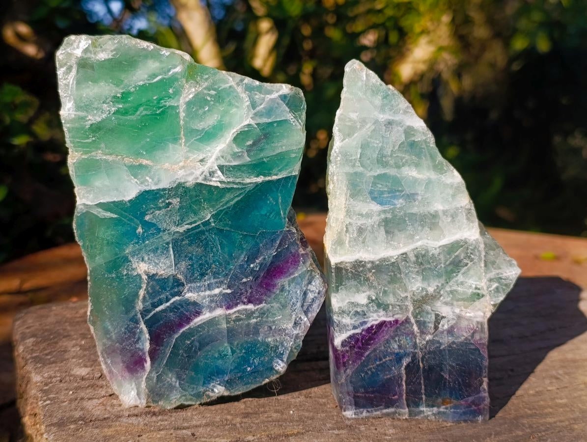 Polished One Side Watermelon Fluorite Slices x 2 From Uis, Namibia - Toprock Gemstones and Minerals 