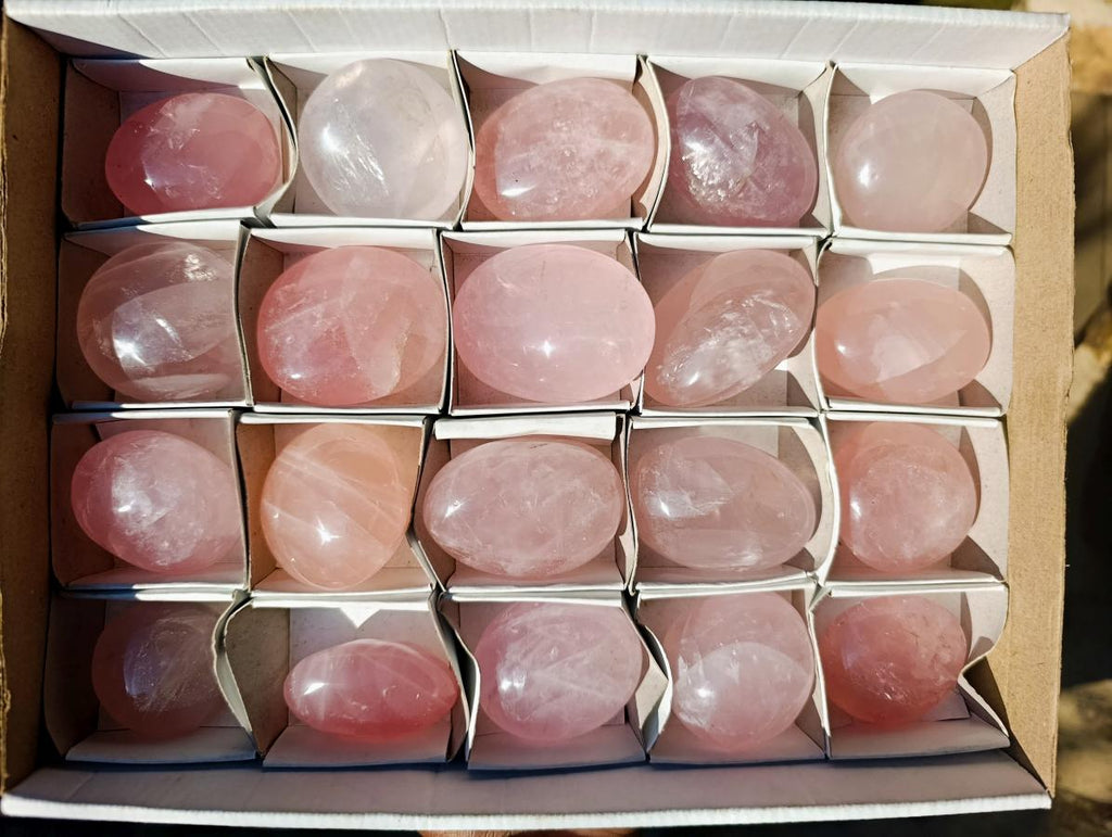 Polished Gemmy Rose Quartz Palm Stones x 20 From Madagascar - Toprock Gemstones and Minerals 
