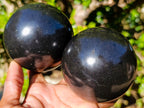 Polished Black Basalt Spheres x 2 From Madagascar - Toprock Gemstones and Minerals 