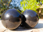 Polished Black Basalt Spheres x 2 From Madagascar - Toprock Gemstones and Minerals 