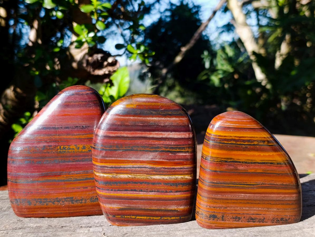 Polished Banded Tiger Iron Standing Display Pieces x 3 From South Africa - Toprock Gemstones and Minerals 