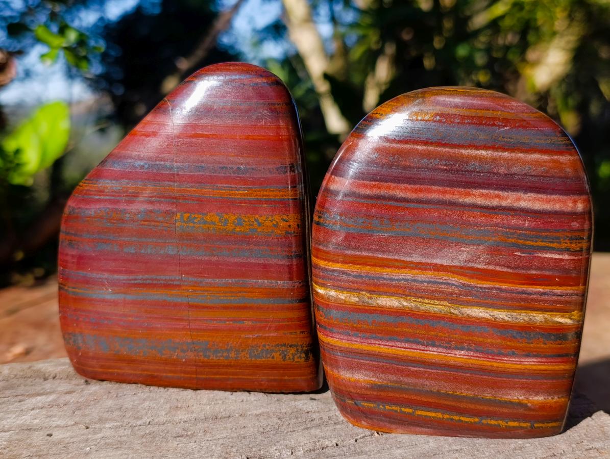 Polished Banded Tiger Iron Standing Display Pieces x 3 From South Africa - Toprock Gemstones and Minerals 