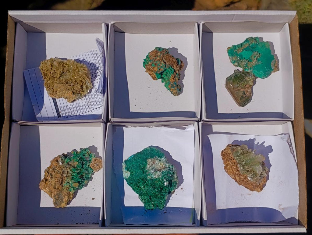 Natural Rare Bladed Barite Specimens with Malachite x 7 From Congo - Toprock Gemstones and Minerals 
