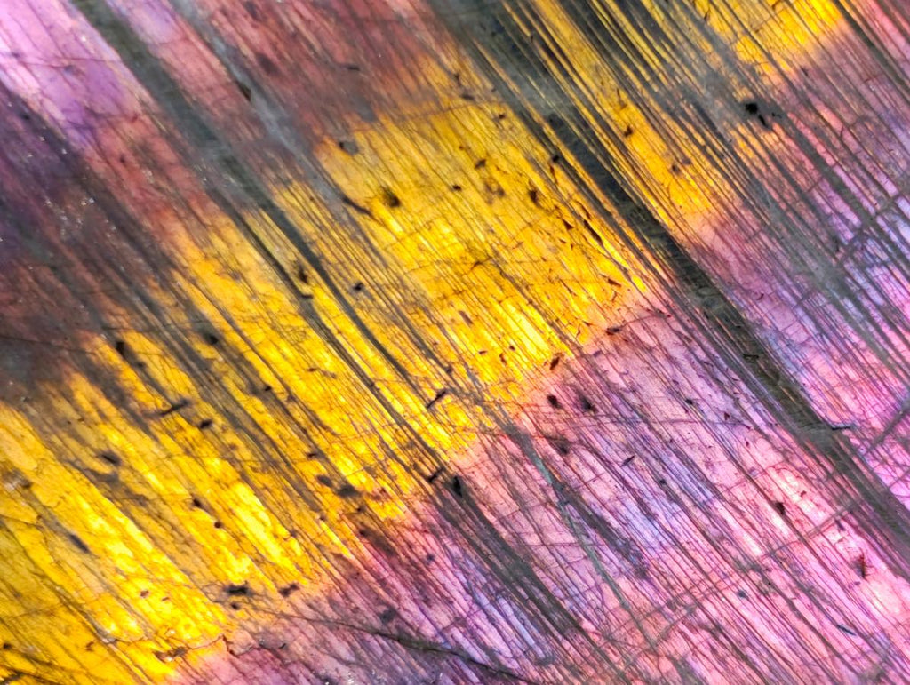 Polished Rare Purple Sunset Flash Labradorite Standing Display Pieces x 3 From Madagascar - Toprock Gemstones and Minerals 