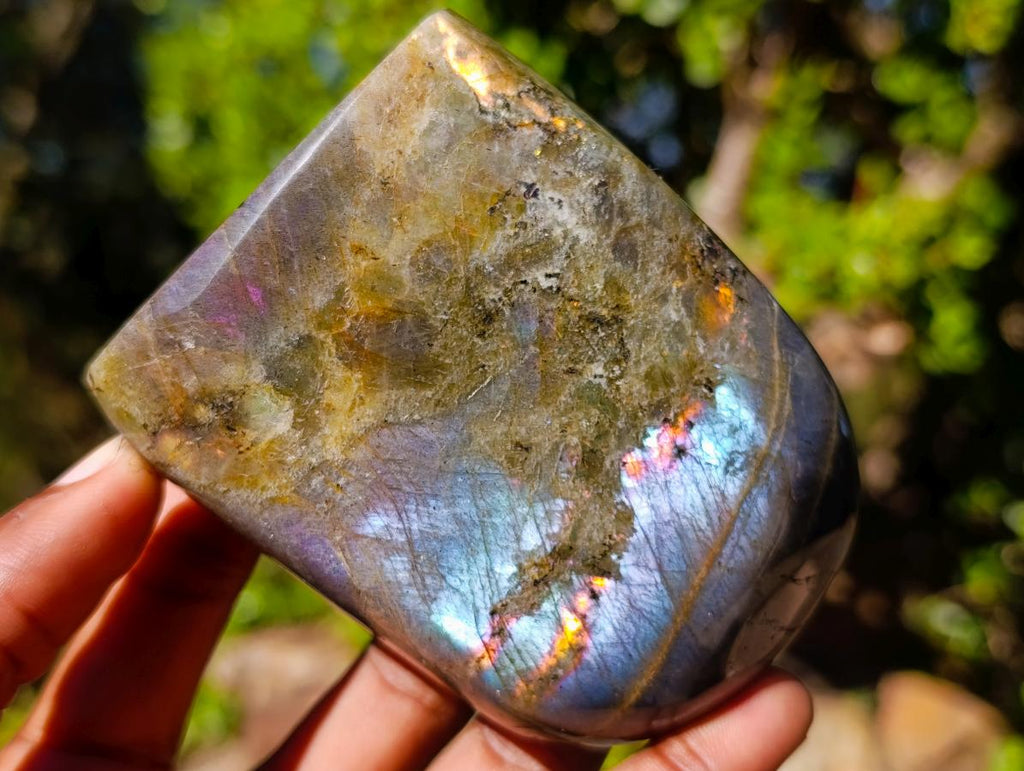 Polished Rare Purple Sunset Flash Labradorite Standing Display Pieces x 3 From Madagascar - Toprock Gemstones and Minerals 