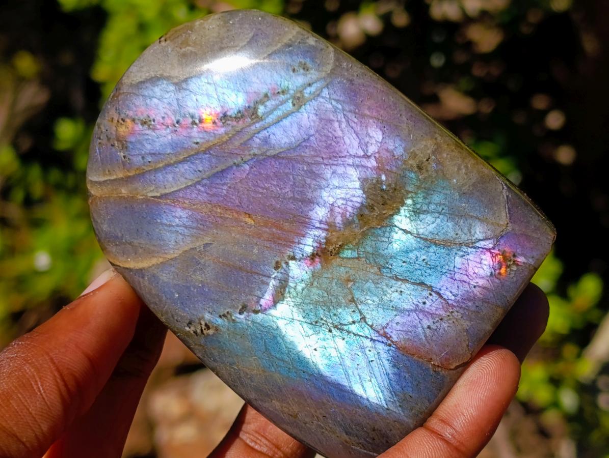 Polished Rare Purple Sunset Flash Labradorite Standing Display Pieces x 3 From Madagascar - Toprock Gemstones and Minerals 