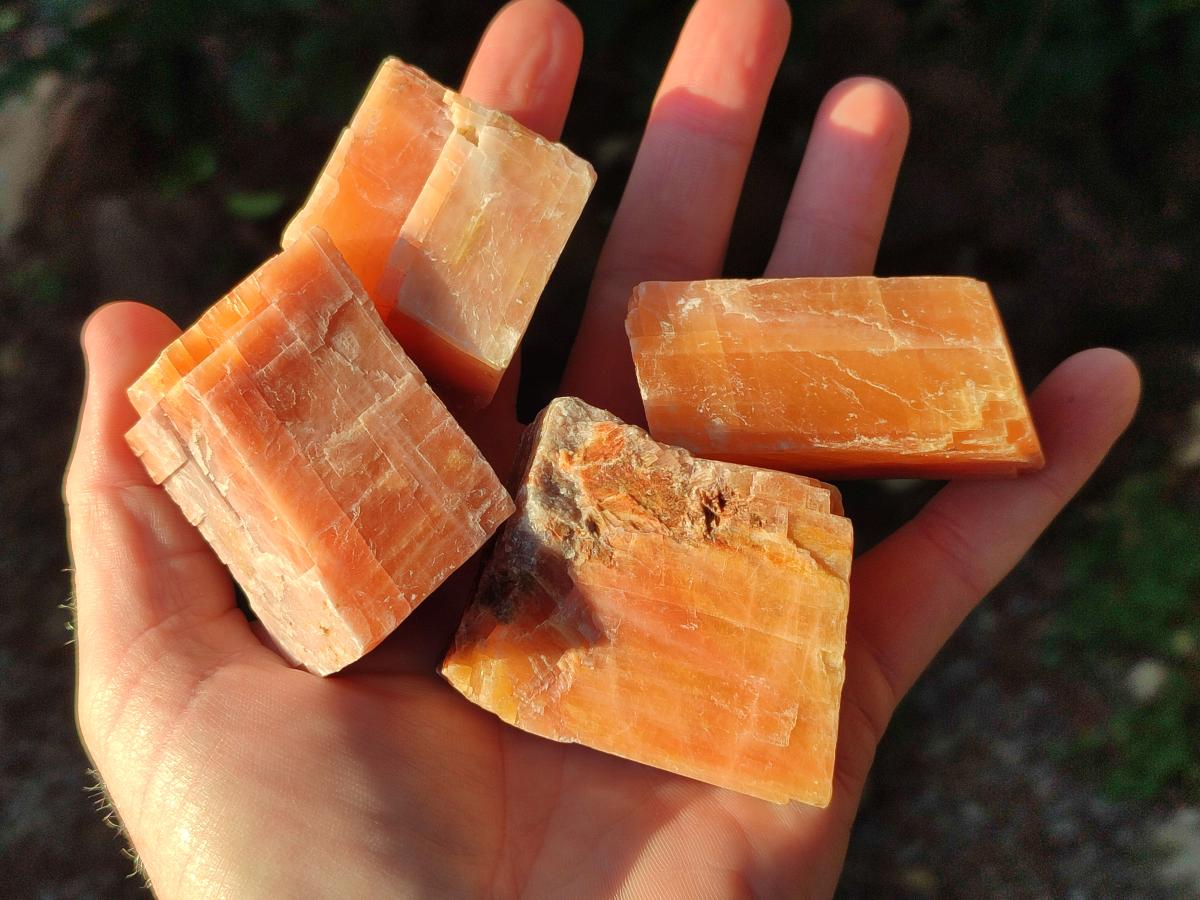 Natural Rhombohedral Sunset Orange Calcite Specimens x 24 From Spitzkop, Namibia - Toprock Gemstones and Minerals 