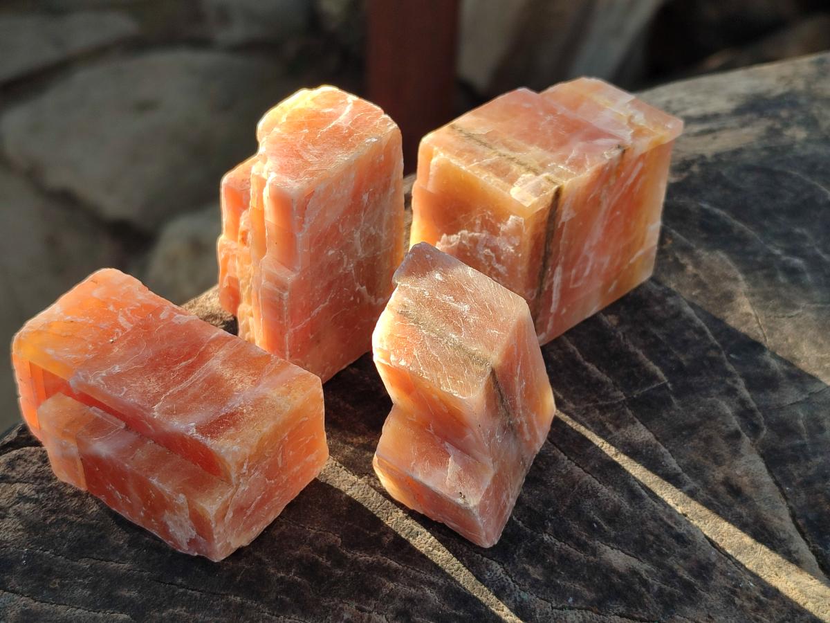 Natural Rhombohedral Sunset Orange Calcite Specimens x 24 From Spitzkop, Namibia - Toprock Gemstones and Minerals 