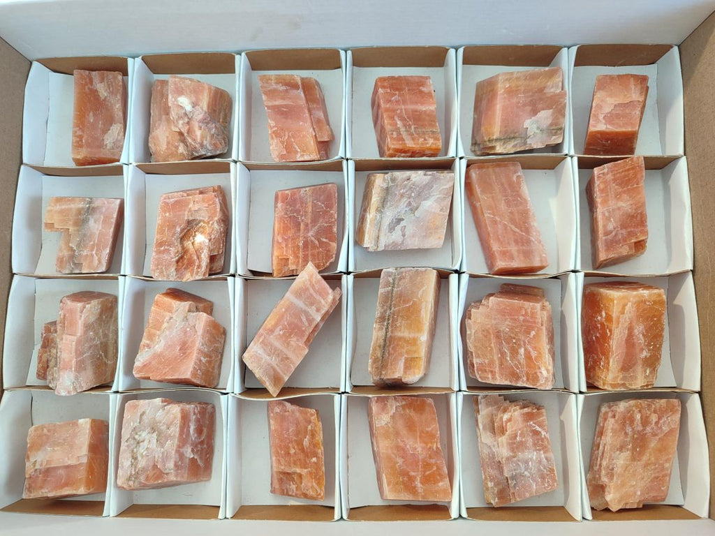 Natural Rhombohedral Sunset Orange Calcite Specimens x 24 From Spitzkop, Namibia - Toprock Gemstones and Minerals 