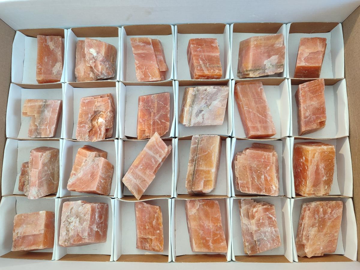 Natural Rhombohedral Sunset Orange Calcite Specimens x 24 From Spitzkop, Namibia - Toprock Gemstones and Minerals 