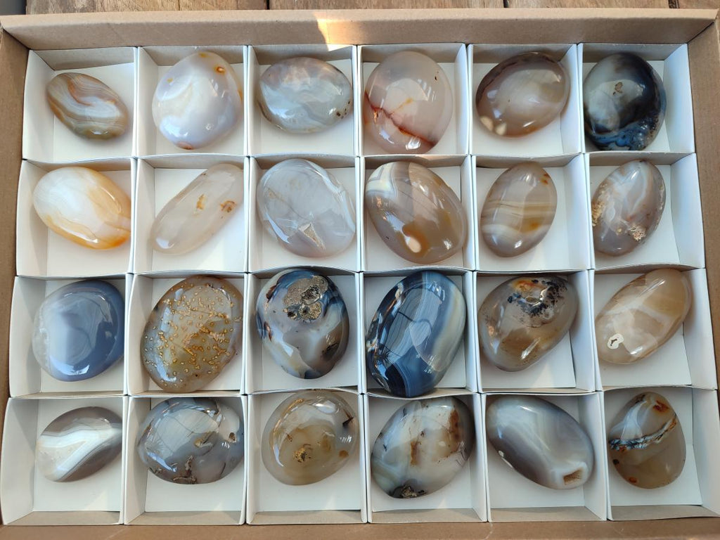 Polished Banded Agate Galets x 24 From Madagascar - Toprock Gemstones and Minerals 