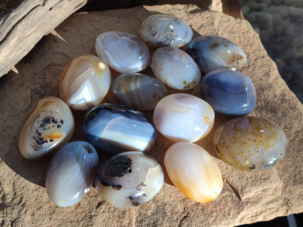Polished Banded Agate Galets x 24 From Madagascar - Toprock Gemstones and Minerals 