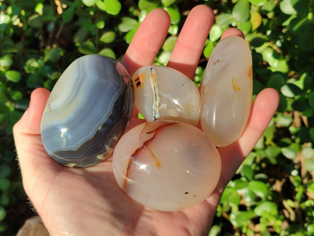 Polished Banded Agate Galets x 24 From Madagascar - Toprock Gemstones and Minerals 