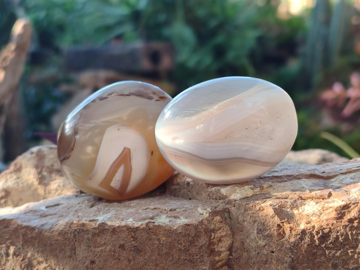 Polished Banded Agate Galets x 24 From Madagascar - Toprock Gemstones and Minerals 
