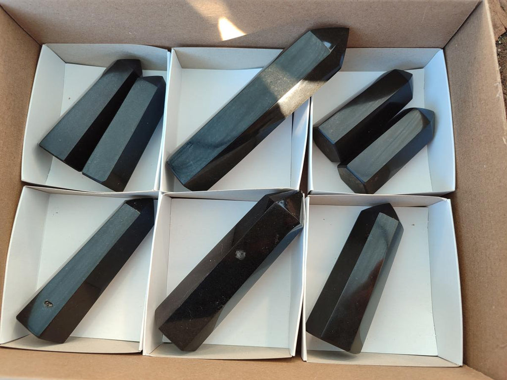 Polished Black Basalt Display Crystal Points x 8 From Madagascar - Toprock Gemstones and Minerals 