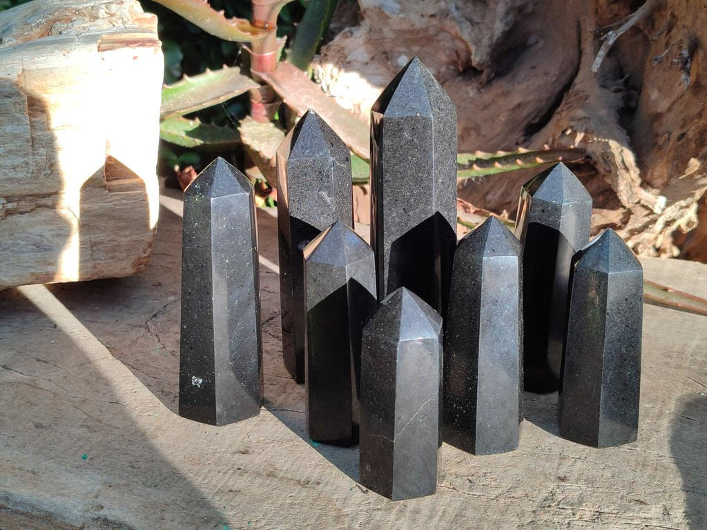 Polished Black Basalt Display Crystal Points x 8 From Madagascar - Toprock Gemstones and Minerals 