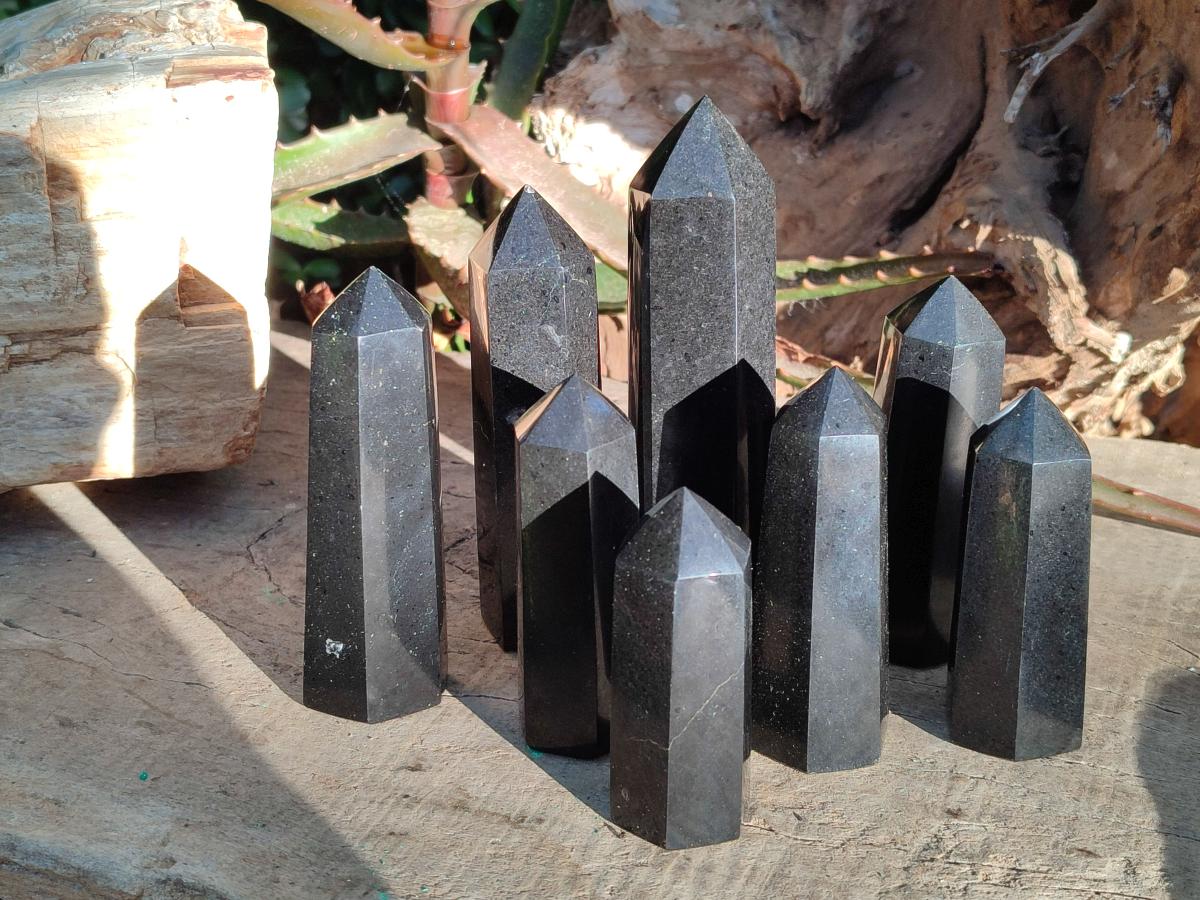 Polished Black Basalt Display Crystal Points x 8 From Madagascar - Toprock Gemstones and Minerals 