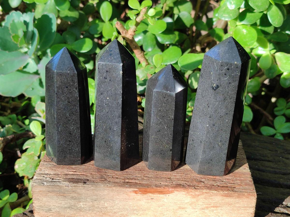 Polished Black Basalt Display Crystal Points x 8 From Madagascar - Toprock Gemstones and Minerals 