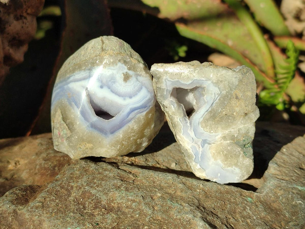 Polished On One Side Blue Lace Agate Geodes x 12 From Nsanje, Malawi - Toprock Gemstones and Minerals 