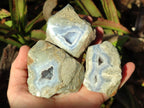 Polished On One Side Blue Lace Agate Geodes x 12 From Nsanje, Malawi - Toprock Gemstones and Minerals 