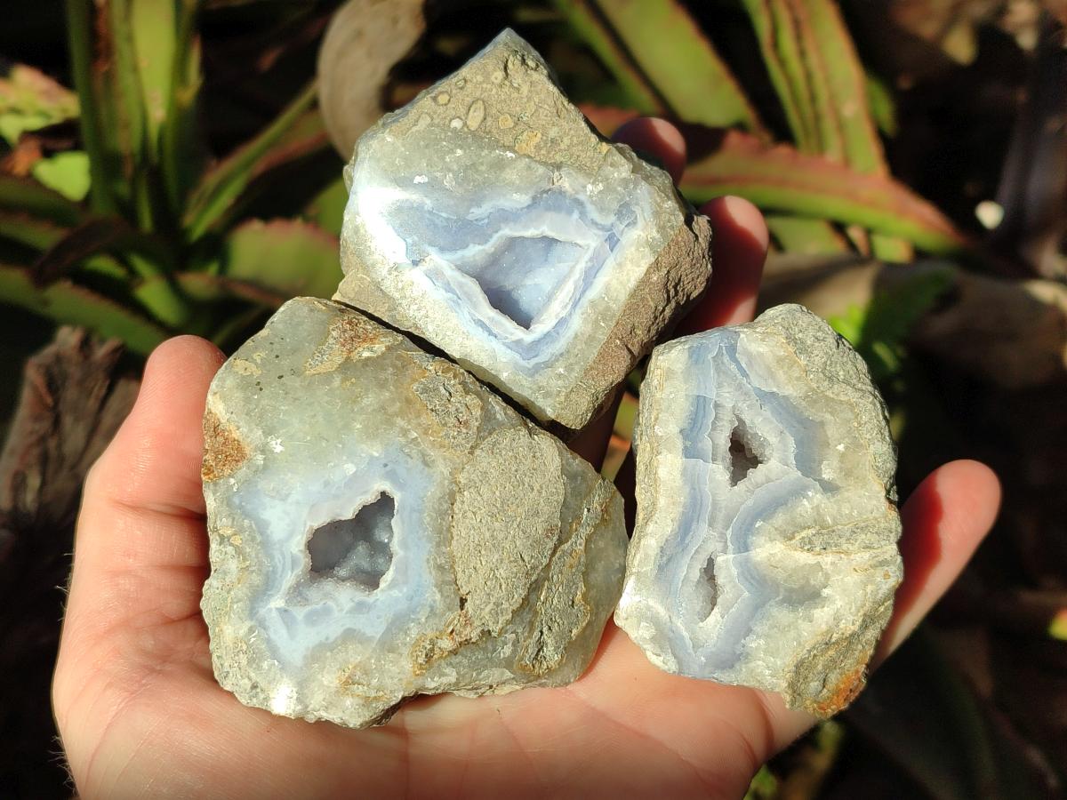 Polished On One Side Blue Lace Agate Geodes x 12 From Nsanje, Malawi - Toprock Gemstones and Minerals 