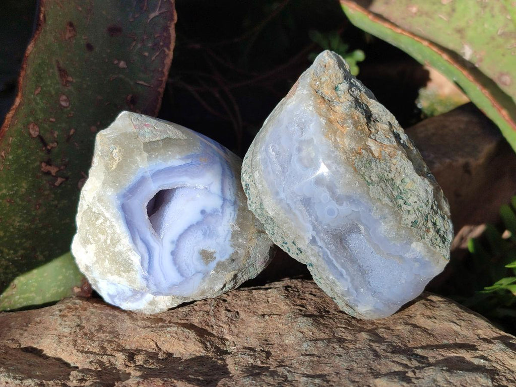 Polished On One Side Blue Lace Agate Geodes x 12 From Nsanje, Malawi - Toprock Gemstones and Minerals 