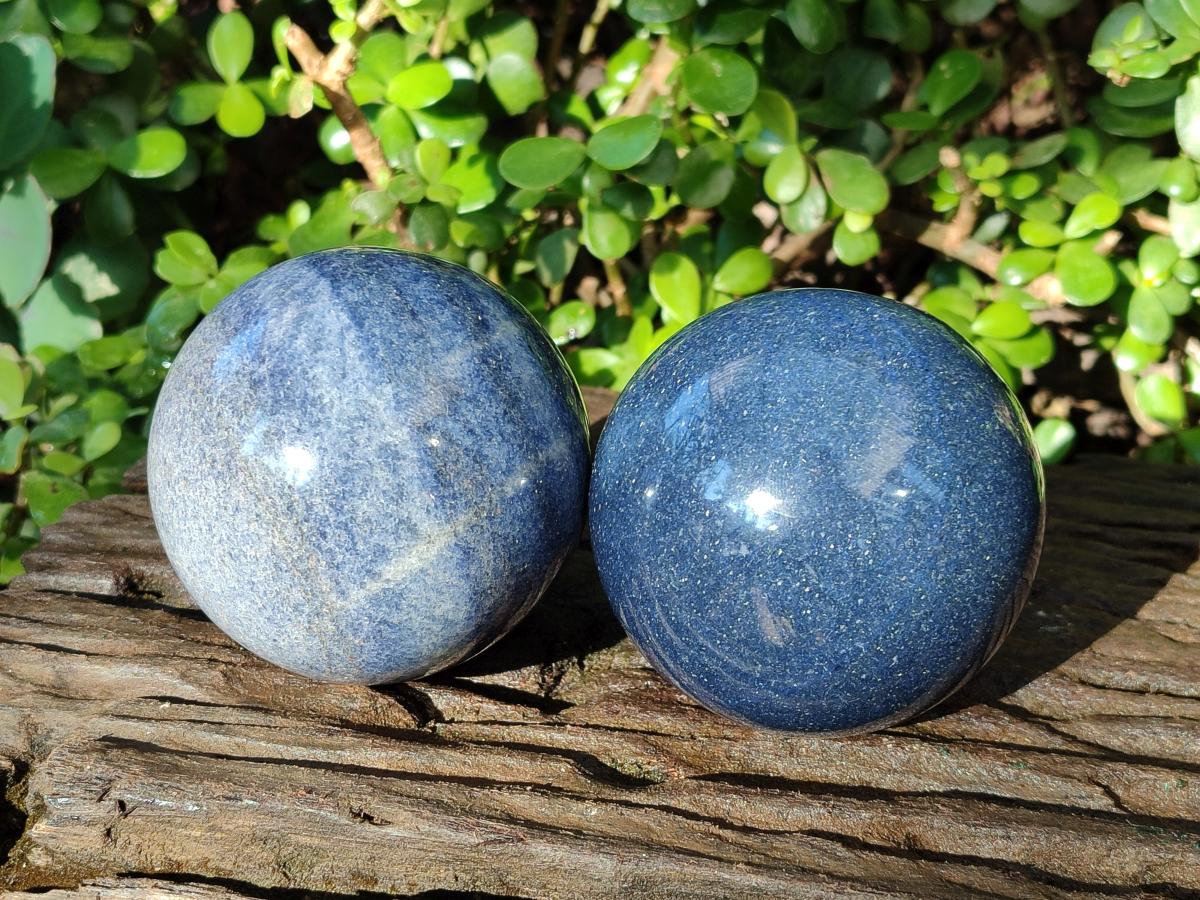 Polished Lazulite Spheres x 2 From Madagascar - Toprock Gemstones and Minerals 