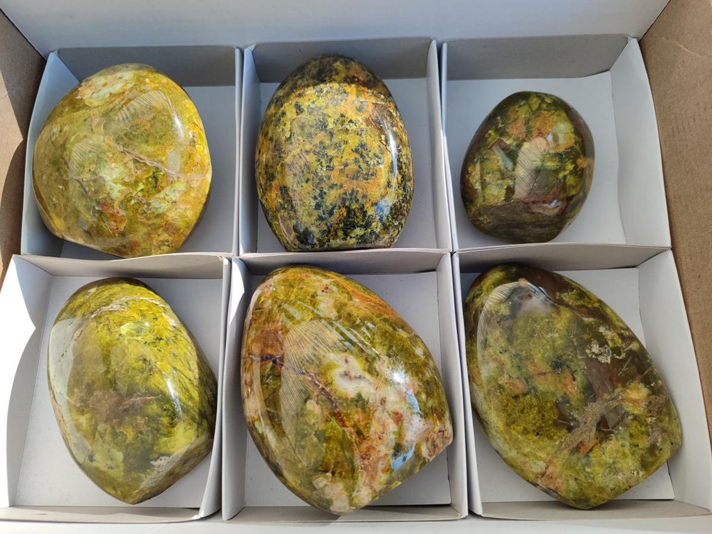 Polished Green Opal Standing Display Pieces x 6 From Betroka, Madagascar - Toprock Gemstones and Minerals 