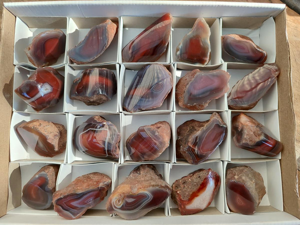 Polished One Side Red Shashe River Agate Nodules x 20 From Shashe River, Zimbabwe - Toprock Gemstones and Minerals 