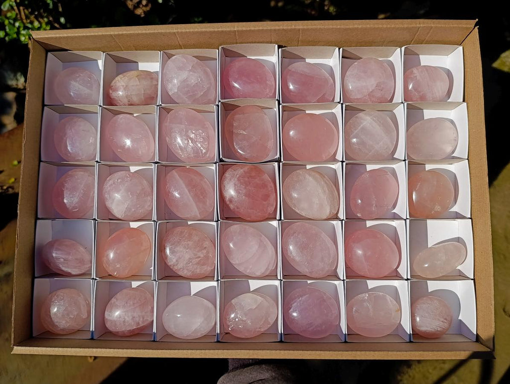 Polished Gemmy Rose Quartz Palm Stones x 35 From Madagascar - Toprock Gemstones and Minerals 