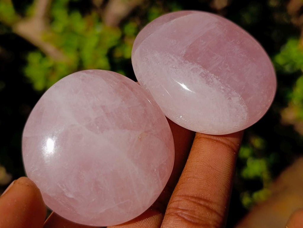 Polished Gemmy Rose Quartz Palm Stones x 35 From Madagascar - Toprock Gemstones and Minerals 