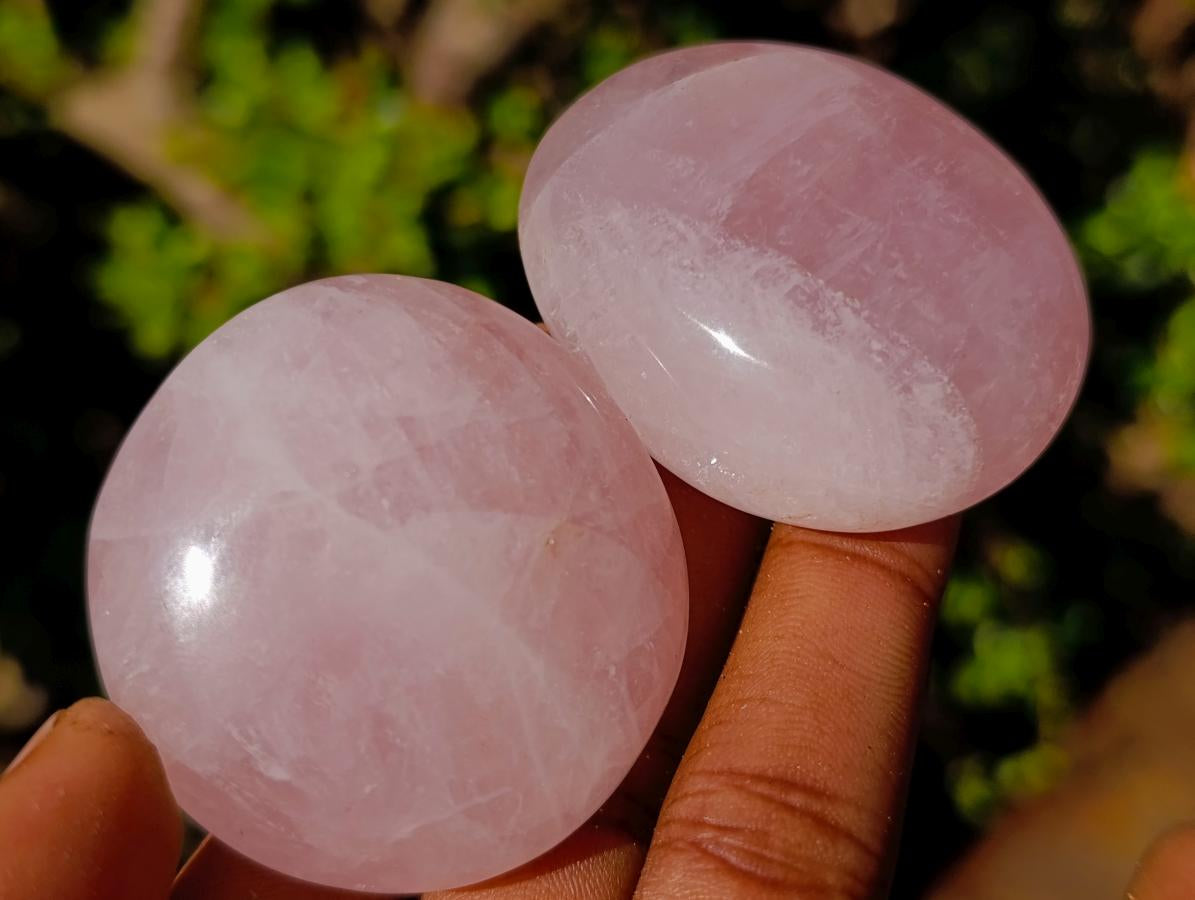 Polished Gemmy Rose Quartz Palm Stones x 35 From Madagascar - Toprock Gemstones and Minerals 