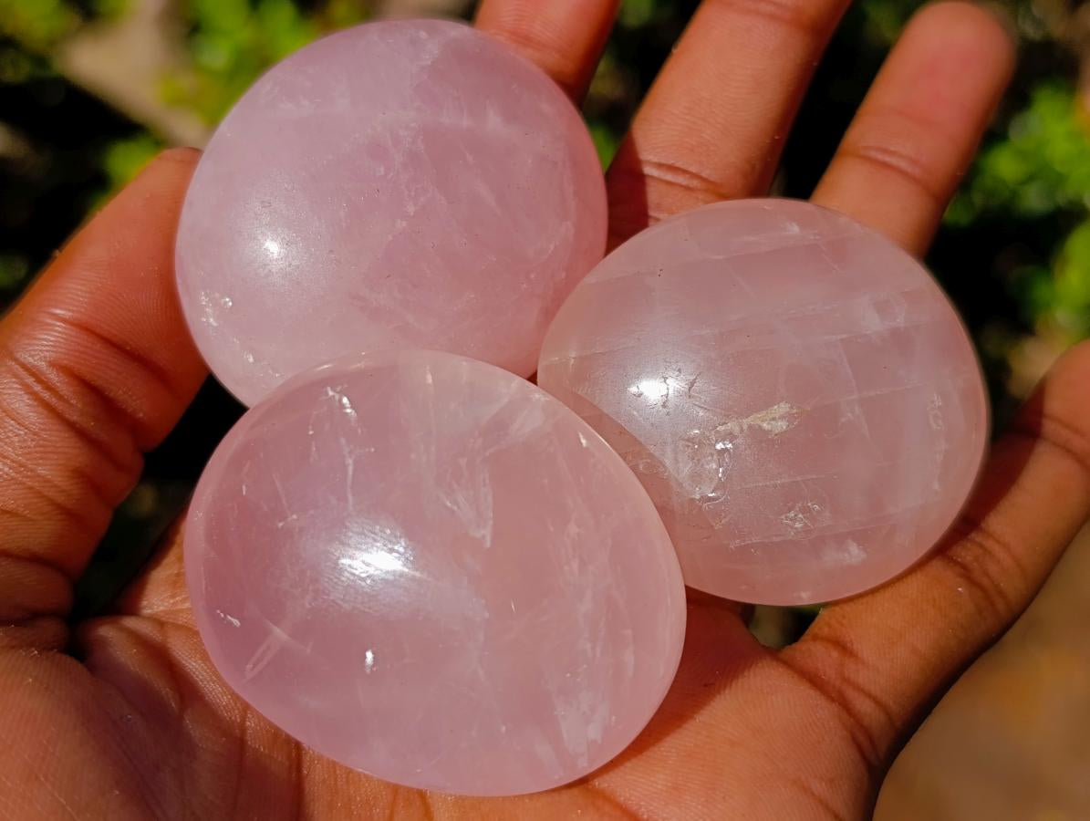 Polished Gemmy Rose Quartz Palm Stones x 35 From Madagascar - Toprock Gemstones and Minerals 